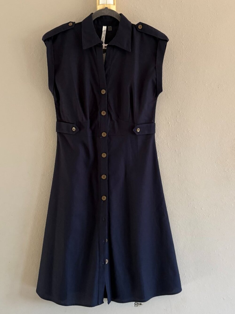 NY Collection Navy Sleeveless Button Front Shirt Dress